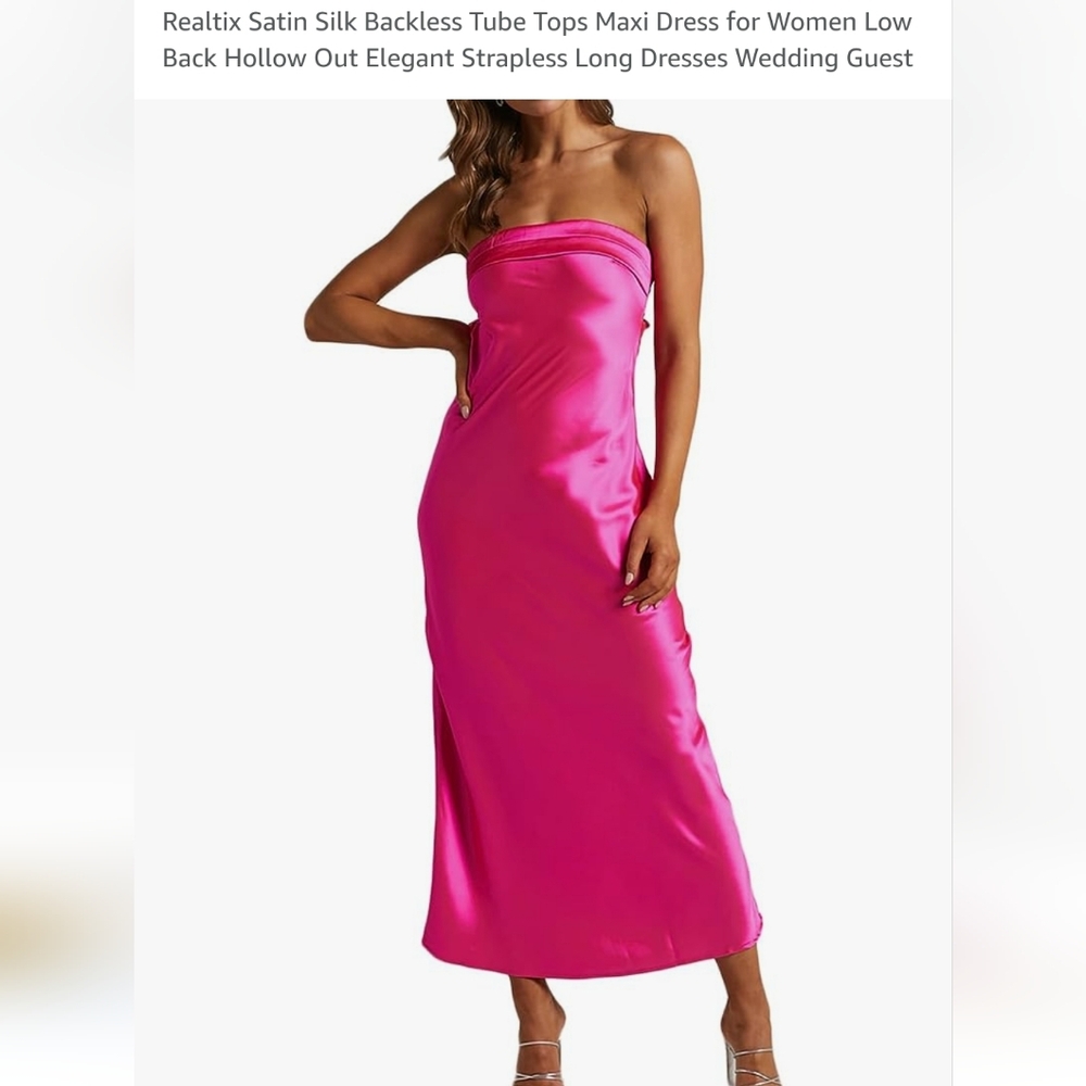 Womens satin silk strapless dresses medium